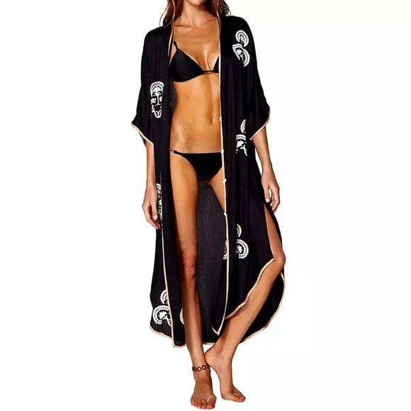 Minka Black Boho Button Down Midi Dress Coverup - Picture 1 of 6